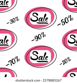 Discount labels with various markdown percentages in pink and black design