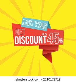 Discount last year up to 45 percent  red banner with floating ribbon banner for promotions and offers.