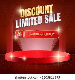 discount limited sale golden red podium background banner