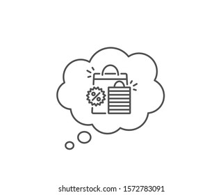 Discount line icon. Chat bubble design. Sale shopping bags sign. Clearance symbol. Outline concept. Thin line shopping bags icon. Vector