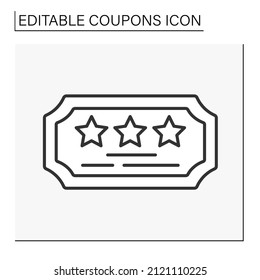  Discount line icon. Loyalty program. Certificate for clients. Three stars. Coupon concept. Isolated vector illustration. Editable stroke