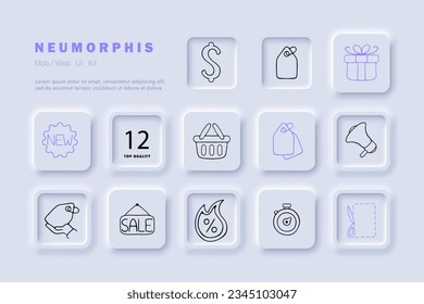 Discount line icon. New items, hot price, sale, coupon, loudspeaker, dollar. Neomorphism style. Vector line icon for Business