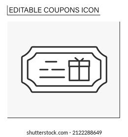  Discount line icon.Gift certificate. Present box. Surprise. Coupon concept. Isolated vector illustration. Editable stroke