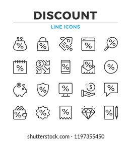 Discount line icons set. Modern outline elements, graphic design concepts, simple symbols collection. Vector line icons