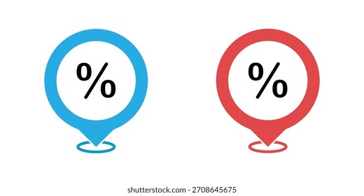 Conjunto de Vector de icono de pin de Locación de descuento. Símbolo de puntero de mapa de porcentaje de venta para ofertas minoristas, ofertas de Precio y marketing geográfico.