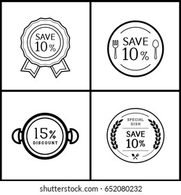 discount logo for restaurant with dish symbol