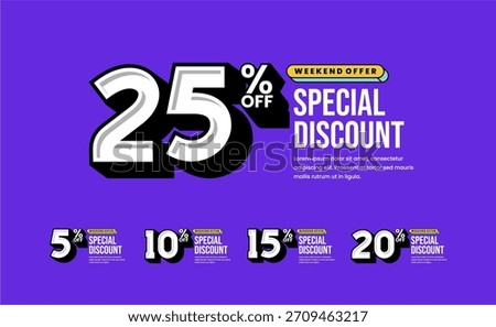 Discount Logotype Set 5 10 15 20 25 Percent Off Bold Pop Sale Pack