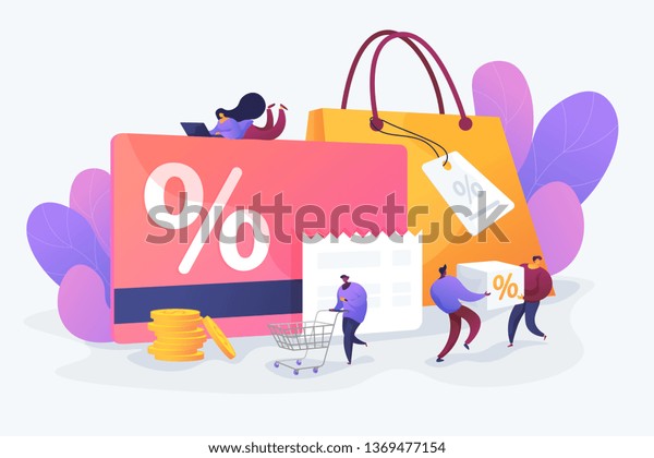 Discount and loyalty card, loyalty program and\
customer service, rewards card points concept. Vector isolated\
concept illustration with tiny people and floral elements. Hero\
image for website.