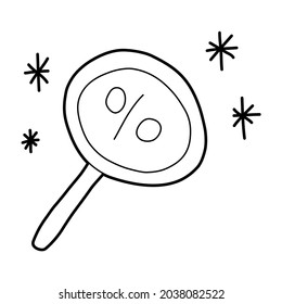 discount magnifying glass search vector illustration icon design template with outline doodle hand drawn style for shop and market