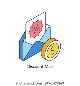 Icono de estilo isométrico de correo de descuento. Símbolo sobre fondo blanco EPS 10 Archivo 