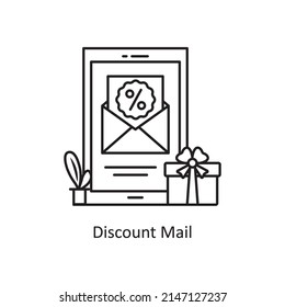 Discount Mail vector Outline Icon Design illustration. Mobile Marketing Symbol on White background EPS 10