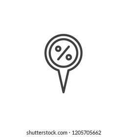 Discount map marker outline icon. linear style sign for mobile concept and web design. Shop sale percentage map pin simple line vector icon. Symbol, logo illustration. Pixel perfect vector graphics