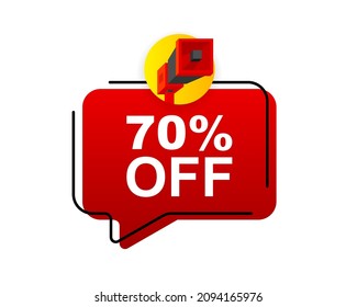 Banner de vector rojo Megaphone de descuento. Señal de precio de oferta especial de venta. Ahorra 70 por ciento. Ilustración vectorial.