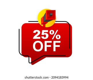 Banner de vector rojo Megaphone de descuento. Señal de precio de oferta especial de venta. Ahorra 25 por ciento. Ilustración vectorial.