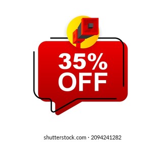 Discount Megaphone red vector banner. Sale special offer price sign. Save 35 percentages. Vector illustration.