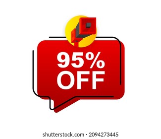 Discount Megaphone red vector banner. Sale special offer price sign. Save 95 percentages. Vector illustration.