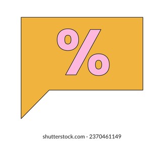 Discount message bubble 2D linear cartoon marketing sticker. Isolated line vector price badge white background. Percentage messenger bubble color flat spot illustration, advertising commercial event