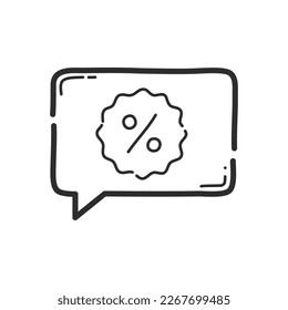 Discount message icon. Hand drawing design style. Vector.