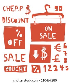 discount messages with numbers and currency symbols isolated on white