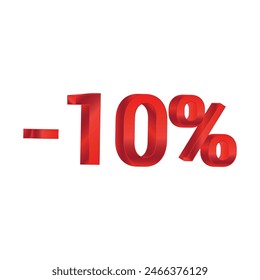 Discount minus 10 percent red shiny numbers banner element