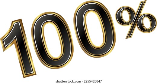 Discount minus 100 percent, golden shiny numbers symbol element. Special offer price reduction message promotion store design