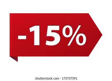 Discount minus 15 percent Banner ribbon red icon isolated on white background. Vector illustration