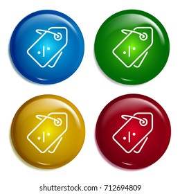 Discount multi color gradient glossy badge icon set. Realistic shiny badge icon or logo mockup