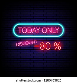 Discount neon sign vector. Design template neon light banner, neon signboard, nightly bright advertising, light inscription. Vector illustration