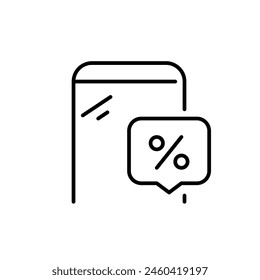 Rabattbenachrichtigung, Preis-Drop-Alert. Smartphone und Nachrichtenprozentzahl. Symbol für perfekte Vektorgrafik