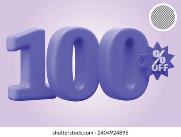 Discount number 100 percentage off sale purple 3d