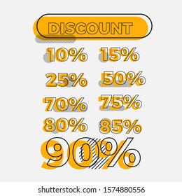 Discount number design asset. Isometric number, outline text. Element design for promotion ads