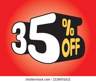 Discount numbers for 35% red background with orange balls
