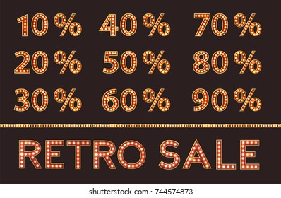 Discount numbers with Bulb Lamps Red Gold Light vector