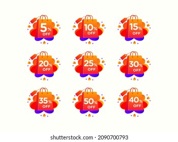 Discount off Set with love shopping bag icon and Sale tag element design. Vector special sale offer illustration template for corporate identity, Special offer tag, Super Sale label