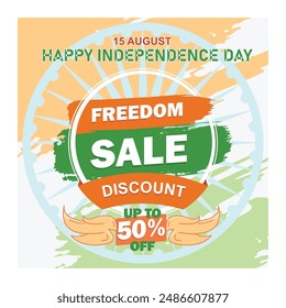 Discount offer to commemorate India Independence Day. 15 August. Independence Day sale concept. Flat vector illustration.