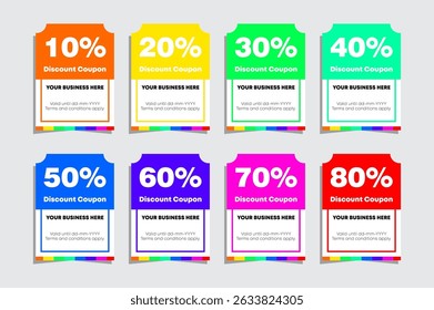 Discount offer coupon. Gift voucher or sale ticket template, Shopping savings promotion coupons vector set
