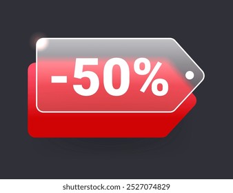 Preço de morfismo de vidro de oferta de desconto. Sinal de vetor de desconto de 50%