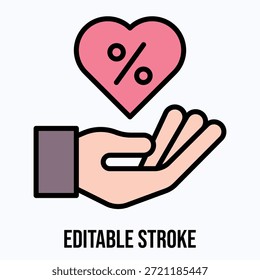 Desconto Oferta Mão Isolado Vetor Lineal Cor Estilo Ícone Curso Editável