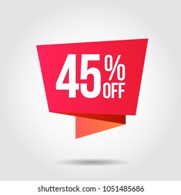 Discount offer price label, symbol for advertising campaign in retail, sale promo marketing, 45%