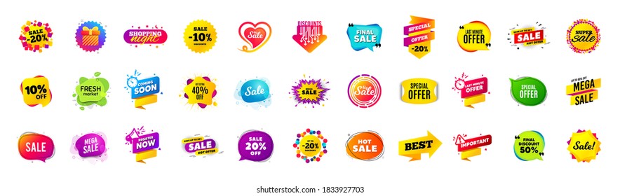 Discount offer sale banners. Best deal price stickers. Black friday special offer tags. Sale bubble coupon. Promotion discount banner templates design. Buy offer sticker. Super deal set. Vector