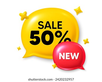 Discount offer speech bubble icon. Sale chat comment 3d icon. Talk, dialog new message box. Sale realistic 3d design. Discounts speech bubble, offer chat message box. Social media banner. Vector