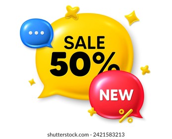 Discount offer speech bubble icon. Sale chat comment 3d icon. Talk, dialog new message box. Sale realistic 3d design. Discounts speech bubble, offer chat message box. Social media banner. Vector