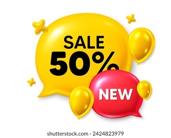 Symbol für Rabattangebot-Sprechblase. Sale Chat Kommentar 3D-Symbol. Talk, Dialog Neues Meldungsfeld. Verkauf realistisches 3D-Design. Rabatte Sprechblase, Angebot Chat-Meldungsfeld. Banner für soziale Medien. Vektor