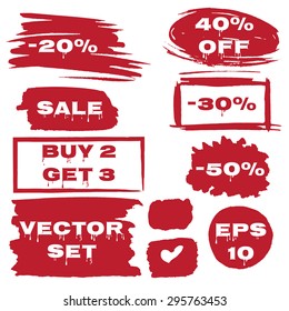 Discount offer stickers with bright watercolor splatters. Sale, Buy 2 Get 3, -30, -40, -50. Grunge style. Vector Illustration EPS10.