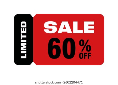 Discount offer tag badge. Sale promotion label with 60 percentage sign.