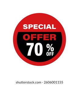 Discount offer tag badge. Sale promotion label with 70 percentage sign.