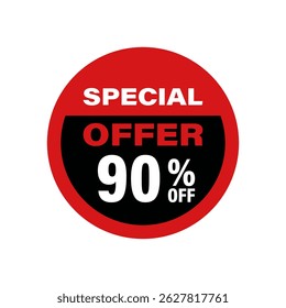 Crachá de oferta de desconto. Etiqueta de promoção de vendas com 90 sinais de porcentagem.