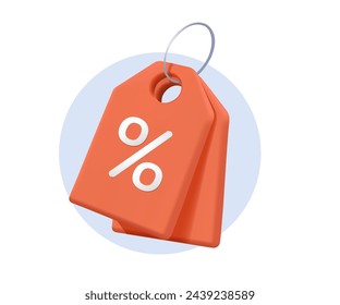 Discount offer tag icon 3D. Shopping coupon symbol. Sale label tag with percentage sign. Black friday discount banner or coupon. Vector shopping label 3D vector illustration