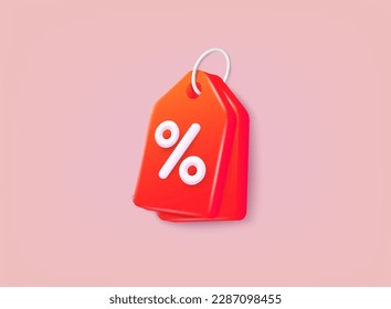 icono de la etiqueta de oferta de descuento. Precio de las etiquetas de compra en línea. Etiqueta de venta con signo de porcentaje. Promoción de ofertas especiales. Ilustraciones de vectores Web 3D.