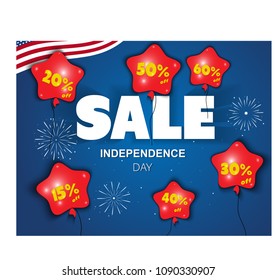 discount on the balls in numbers to the day of independence of the united states on a blue background